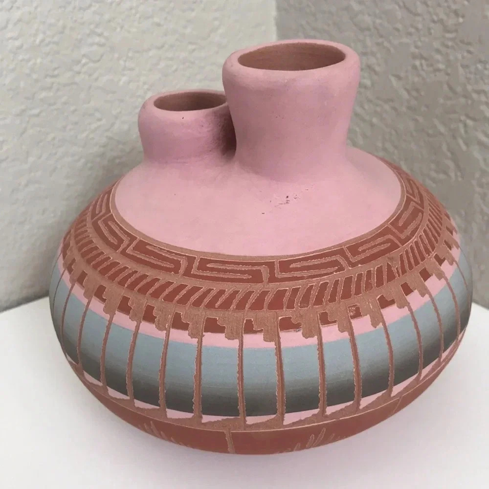 Signed Navajo Double Spout Pottery Vase